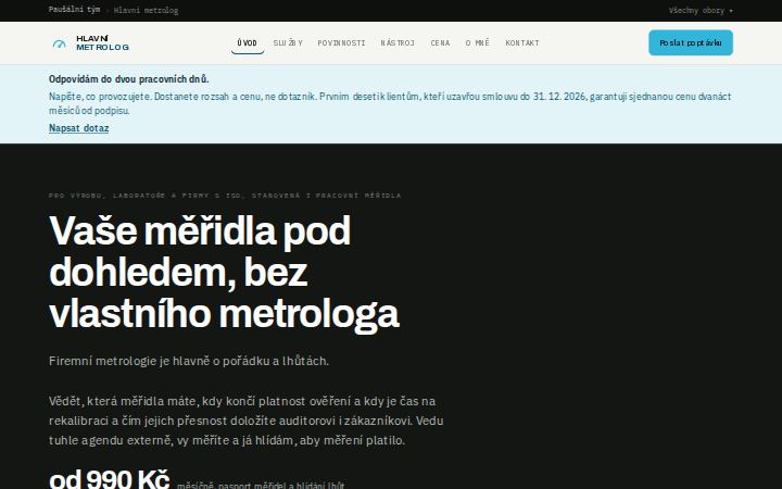 Náhled titulní stránky webu hlavnimetrolog.cz